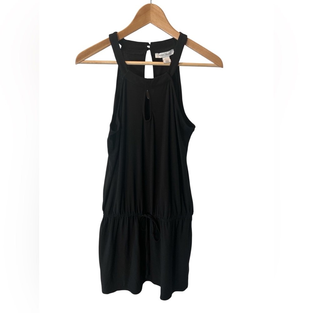 White House Black Market Classic Black Drop Waist & Tie Blouse